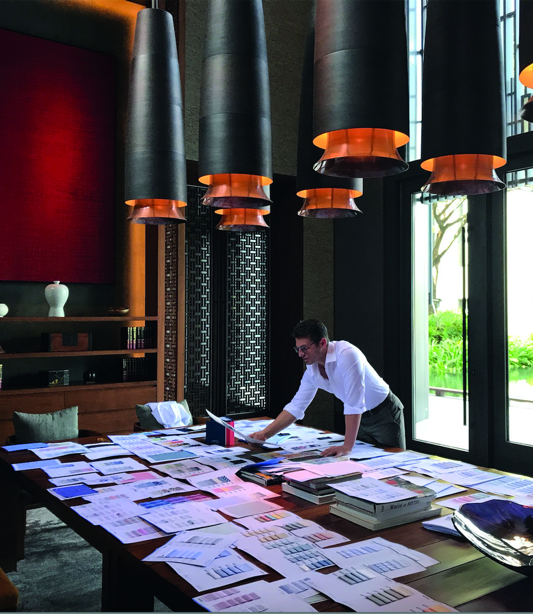 Albert Nobilis developing fabrics in his studio